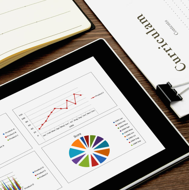 タブレットに映るグラフ