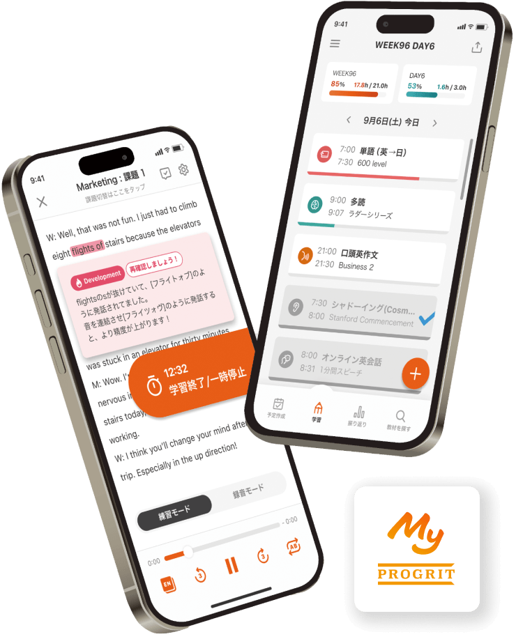 MyProgritアプリの画面